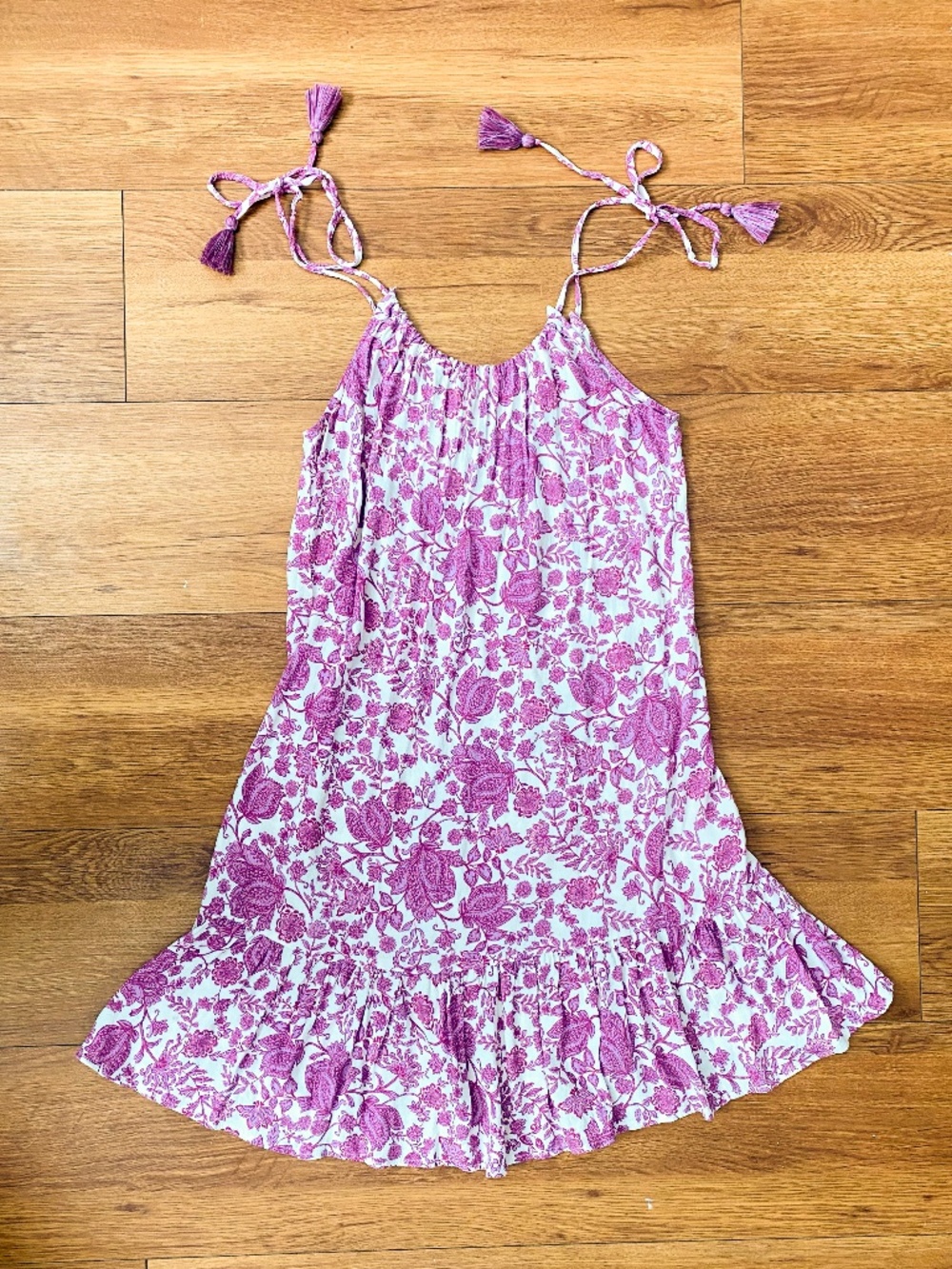 Lovestitch Summer Dress White Purple Floral Pattern Adjustable Straps M Medium